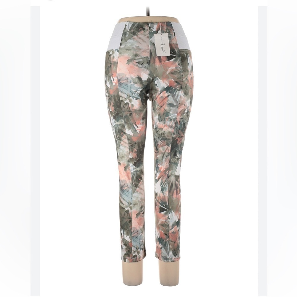 🍀Simply Noelle green white peach leaf print leggings size S/M
